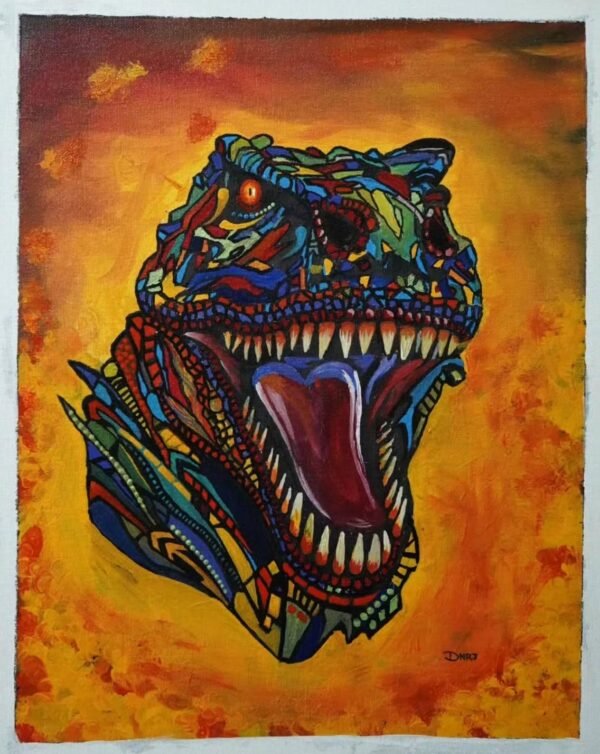 Abstract T-Rex Acrylic Painting – 14x18 inches